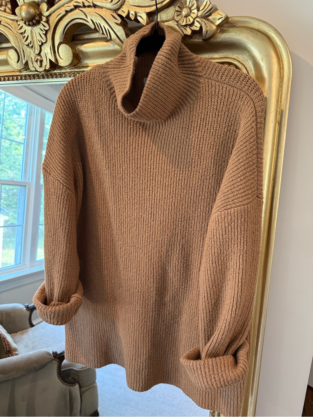 Treasure & Bond Camel Ribbed Turtleneck Sweater